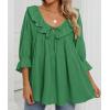 imageZESICA Womens Scoop Neck 34 Length Sleeve Tops 2025 Casual Tie Front Ruffle Tiered Loose Tunic Shirts Blouses Fall OutfitsGreen