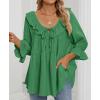 imageZESICA Womens Scoop Neck 34 Length Sleeve Tops 2025 Casual Tie Front Ruffle Tiered Loose Tunic Shirts Blouses Fall OutfitsGreen