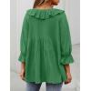 imageZESICA Womens Scoop Neck 34 Length Sleeve Tops 2025 Casual Tie Front Ruffle Tiered Loose Tunic Shirts Blouses Fall OutfitsGreen