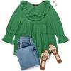 imageZESICA Womens Scoop Neck 34 Length Sleeve Tops 2025 Casual Tie Front Ruffle Tiered Loose Tunic Shirts Blouses Fall OutfitsGreen