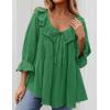 imageZESICA Womens Scoop Neck 34 Length Sleeve Tops 2025 Casual Tie Front Ruffle Tiered Loose Tunic Shirts Blouses Fall OutfitsGreen