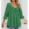imageZESICA Womens Scoop Neck 34 Length Sleeve Tops 2025 Casual Tie Front Ruffle Tiered Loose Tunic Shirts Blouses Fall OutfitsGreen