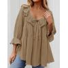 imageZESICA Womens Scoop Neck 34 Length Sleeve Tops 2025 Casual Tie Front Ruffle Tiered Loose Tunic Shirts Blouses Fall OutfitsKhaki