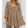 imageZESICA Womens Scoop Neck 34 Length Sleeve Tops 2025 Casual Tie Front Ruffle Tiered Loose Tunic Shirts Blouses Fall OutfitsKhaki