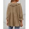 imageZESICA Womens Scoop Neck 34 Length Sleeve Tops 2025 Casual Tie Front Ruffle Tiered Loose Tunic Shirts Blouses Fall OutfitsKhaki