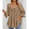imageZESICA Womens Scoop Neck 34 Length Sleeve Tops 2025 Casual Tie Front Ruffle Tiered Loose Tunic Shirts Blouses Fall OutfitsKhaki