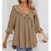 imageZESICA Womens Scoop Neck 34 Length Sleeve Tops 2025 Casual Tie Front Ruffle Tiered Loose Tunic Shirts Blouses Fall OutfitsKhaki