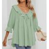 imageZESICA Womens Scoop Neck 34 Length Sleeve Tops 2025 Casual Tie Front Ruffle Tiered Loose Tunic Shirts Blouses Fall OutfitsMint Green