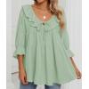 imageZESICA Womens Scoop Neck 34 Length Sleeve Tops 2025 Casual Tie Front Ruffle Tiered Loose Tunic Shirts Blouses Fall OutfitsMint Green