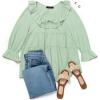 imageZESICA Womens Scoop Neck 34 Length Sleeve Tops 2025 Casual Tie Front Ruffle Tiered Loose Tunic Shirts Blouses Fall OutfitsMint Green