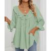 imageZESICA Womens Scoop Neck 34 Length Sleeve Tops 2025 Casual Tie Front Ruffle Tiered Loose Tunic Shirts Blouses Fall OutfitsMint Green