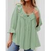 imageZESICA Womens Scoop Neck 34 Length Sleeve Tops 2025 Casual Tie Front Ruffle Tiered Loose Tunic Shirts Blouses Fall OutfitsMint Green