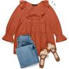 imageZESICA Womens Scoop Neck 34 Length Sleeve Tops 2025 Casual Tie Front Ruffle Tiered Loose Tunic Shirts Blouses Fall OutfitsOrange Red