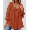 imageZESICA Womens Scoop Neck 34 Length Sleeve Tops 2025 Casual Tie Front Ruffle Tiered Loose Tunic Shirts Blouses Fall OutfitsOrange Red