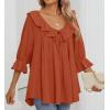 imageZESICA Womens Scoop Neck 34 Length Sleeve Tops 2025 Casual Tie Front Ruffle Tiered Loose Tunic Shirts Blouses Fall OutfitsOrange Red