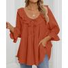 imageZESICA Womens Scoop Neck 34 Length Sleeve Tops 2025 Casual Tie Front Ruffle Tiered Loose Tunic Shirts Blouses Fall OutfitsOrange Red