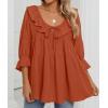 imageZESICA Womens Scoop Neck 34 Length Sleeve Tops 2025 Casual Tie Front Ruffle Tiered Loose Tunic Shirts Blouses Fall OutfitsOrange Red