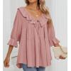 imageZESICA Womens Scoop Neck 34 Length Sleeve Tops 2025 Casual Tie Front Ruffle Tiered Loose Tunic Shirts Blouses Fall OutfitsPink