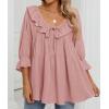 imageZESICA Womens Scoop Neck 34 Length Sleeve Tops 2025 Casual Tie Front Ruffle Tiered Loose Tunic Shirts Blouses Fall OutfitsPink