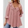 imageZESICA Womens Scoop Neck 34 Length Sleeve Tops 2025 Casual Tie Front Ruffle Tiered Loose Tunic Shirts Blouses Fall OutfitsPink