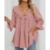 imageZESICA Womens Scoop Neck 34 Length Sleeve Tops 2025 Casual Tie Front Ruffle Tiered Loose Tunic Shirts Blouses Fall OutfitsPink