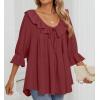 imageZESICA Womens Scoop Neck 34 Length Sleeve Tops 2025 Casual Tie Front Ruffle Tiered Loose Tunic Shirts Blouses Fall OutfitsWine Red