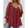 imageZESICA Womens Scoop Neck 34 Length Sleeve Tops 2025 Casual Tie Front Ruffle Tiered Loose Tunic Shirts Blouses Fall OutfitsWine Red