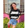 imageZESICA Womens Summer 2025 34 Sleeve Casual Tee Tops Crewneck Drop Shoulder Color Block Oversized TShirtsBlack