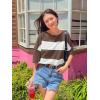 imageZESICA Womens Summer 2025 34 Sleeve Casual Tee Tops Crewneck Drop Shoulder Color Block Oversized TShirtsBrown