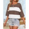 imageZESICA Womens Summer 2025 34 Sleeve Casual Tee Tops Crewneck Drop Shoulder Color Block Oversized TShirtsBrown