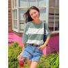imageZESICA Womens Summer 2025 34 Sleeve Casual Tee Tops Crewneck Drop Shoulder Color Block Oversized TShirtsGreen