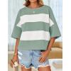 imageZESICA Womens Summer 2025 34 Sleeve Casual Tee Tops Crewneck Drop Shoulder Color Block Oversized TShirtsGreen