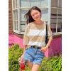 imageZESICA Womens Summer 2025 34 Sleeve Casual Tee Tops Crewneck Drop Shoulder Color Block Oversized TShirtsLightkhaki