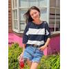 imageZESICA Womens Summer 2025 34 Sleeve Casual Tee Tops Crewneck Drop Shoulder Color Block Oversized TShirtsNavy