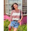 imageZESICA Womens Summer 2025 34 Sleeve Casual Tee Tops Crewneck Drop Shoulder Color Block Oversized TShirtsPink