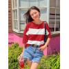 imageZESICA Womens Summer 2025 34 Sleeve Casual Tee Tops Crewneck Drop Shoulder Color Block Oversized TShirtsRed