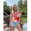 imageZESICA Womens Summer Casual Printed Tops Cap Sleeve Crew Neck Cute Knit Sweaters 2025 Trendy Clothes OutfitsRedorange