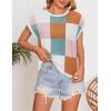 imageZESICA Womens Summer Casual Printed Tops Cap Sleeve Crew Neck Cute Knit Sweaters 2025 Trendy Clothes OutfitsWhitepink