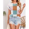 imageZESICA Womens Summer Casual Printed Tops Cap Sleeve Crew Neck Cute Knit Sweaters 2025 Trendy Clothes OutfitsWhitepink