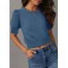 imageZESICA Womens Summer Crop Tops Casual Short Sleeve Crew Neck Ribbed Knit Sweaters 2025 Trendy Clothes OutfitsDark Blue