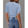 imageZESICA Womens Summer Crop Tops Casual Short Sleeve Crew Neck Ribbed Knit Sweaters 2025 Trendy Clothes OutfitsLight Blue