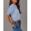 imageZESICA Womens Summer Crop Tops Casual Short Sleeve Crew Neck Ribbed Knit Sweaters 2025 Trendy Clothes OutfitsLight Blue