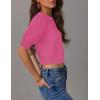 imageZESICA Womens Summer Crop Tops Casual Short Sleeve Crew Neck Ribbed Knit Sweaters 2025 Trendy Clothes OutfitsRose