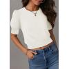 imageZESICA Womens Summer Crop Tops Casual Short Sleeve Crew Neck Ribbed Knit Sweaters 2025 Trendy Clothes OutfitsWhite