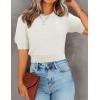 imageZESICA Womens Summer Crop Tops Casual Short Sleeve Crew Neck Ribbed Knit Sweaters 2025 Trendy Clothes OutfitsWhite