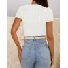 imageZESICA Womens Trendy Short Sleeve Sweater Shirts Spring Summer Cable Knit Pullover TopsWhite