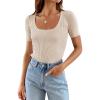 imageZESICA Womens 2025 Short Sleeve Square Neck T Shirts Slim Fitted Summer Ribbed Knit Basic Casual Tee TopsSand
