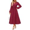 imageZESICA Womens Boho Maxi Dresses 2025 Fall V Neck Long Sleeve Swiss Dot Tiered Flowy Swing DressWine Red