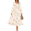 imageZESICA Womens Fall Long Sleeve Floral Boho Dress 2025 Casual V Neck ALine Flowy Wedding Guest Maxi DressesApricot