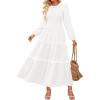 imageZESICA Womens Fall Long Sleeve Maxi Dresses 2025 Casual Crewneck Smocked A Line Tiered Flowy Wedding Guest Long DressWhite